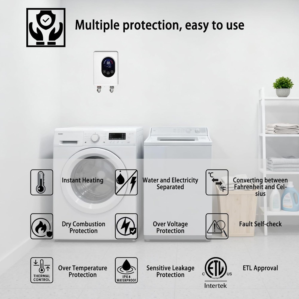 ECOTINYMACH 110V 5500W Electric Tankless Water Heater | Under Sink Installation