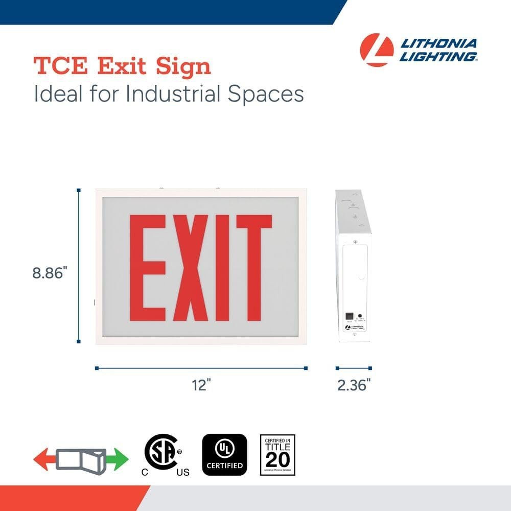 Indura TCE Exit Sign with LED Light Source, Steel Construction, Switchable Red a