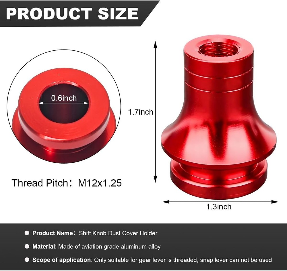 Shift Knob Boot Retainer, M12×1.25 Durable Aluminum Boot Retainer Stick Shift K