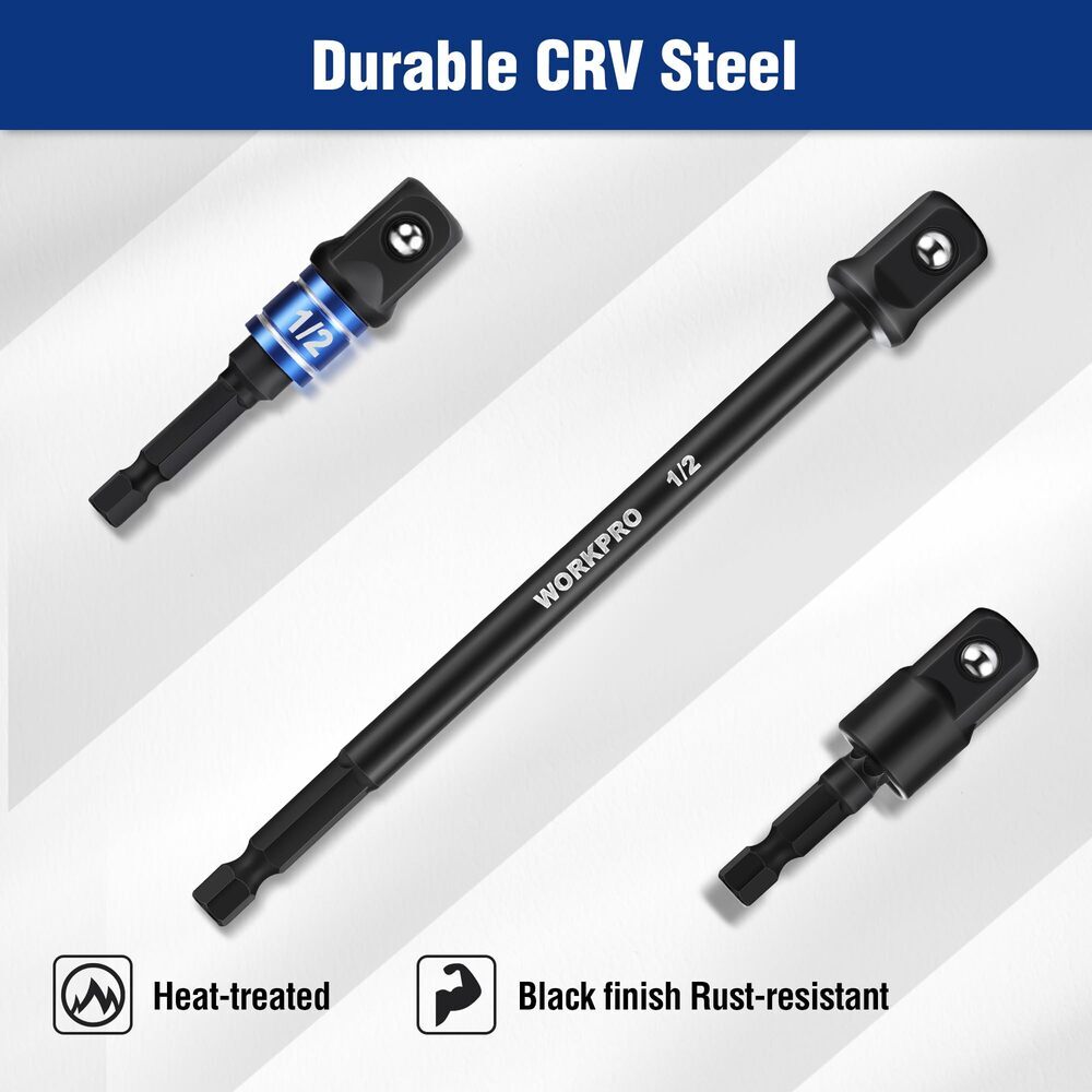 WORKPRO 9PCS Basic/Swivel/Long Impact Grade Socket Adapter Set 1/4" 3/8" 1/2" Dr