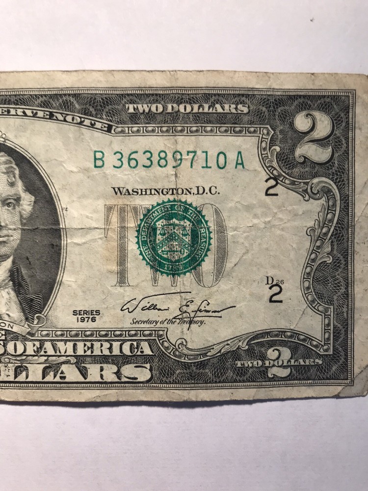 1976 2 $ Bill Missing Lane