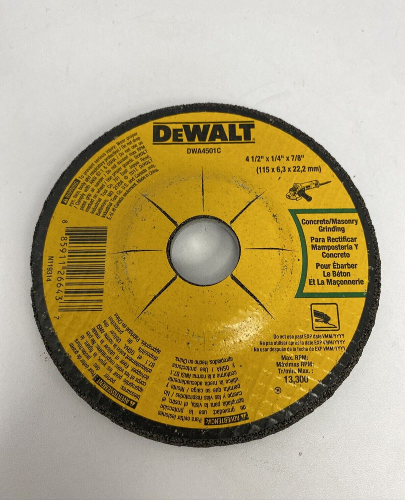 Dewalt DWA4501C Masonry Grinding Disk 4 1/2" X 1/4" X 7/8"