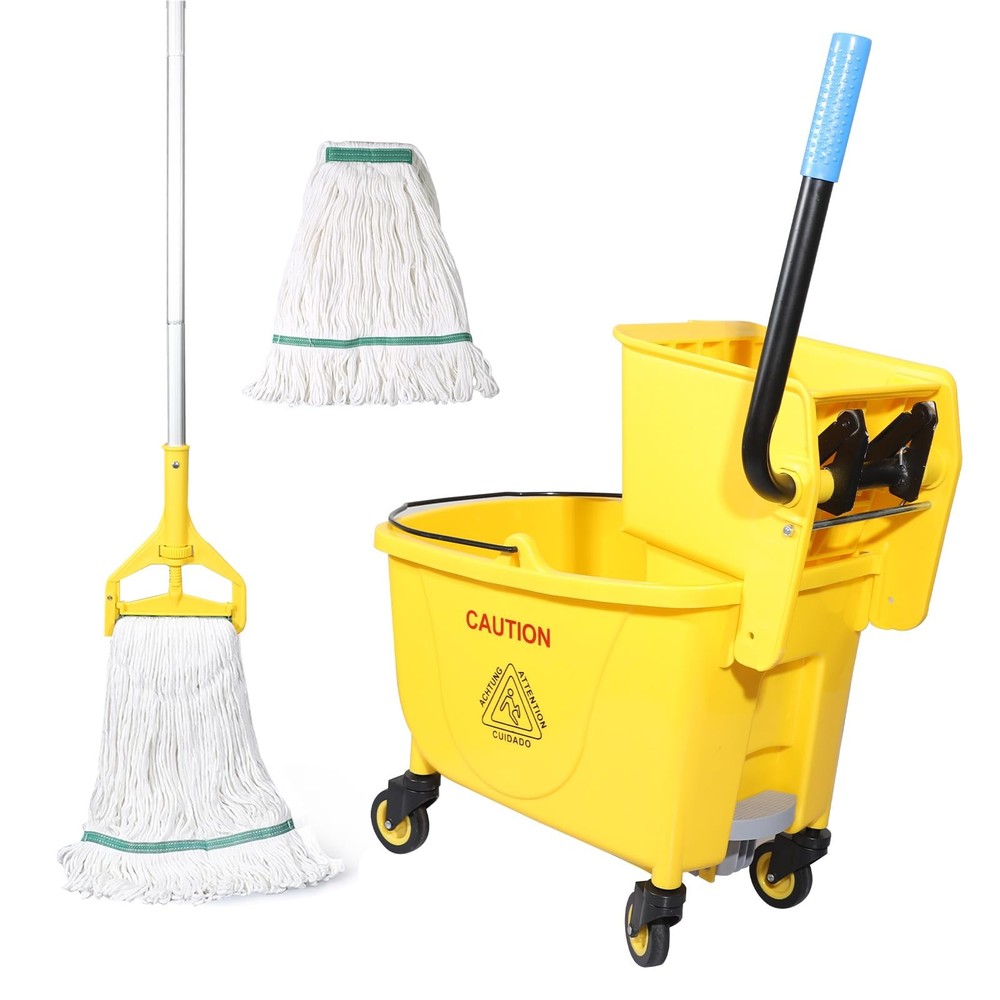 Side Press Wringer Combo Commercial Floor Cleaning Rectangular Mop Bucket on ...