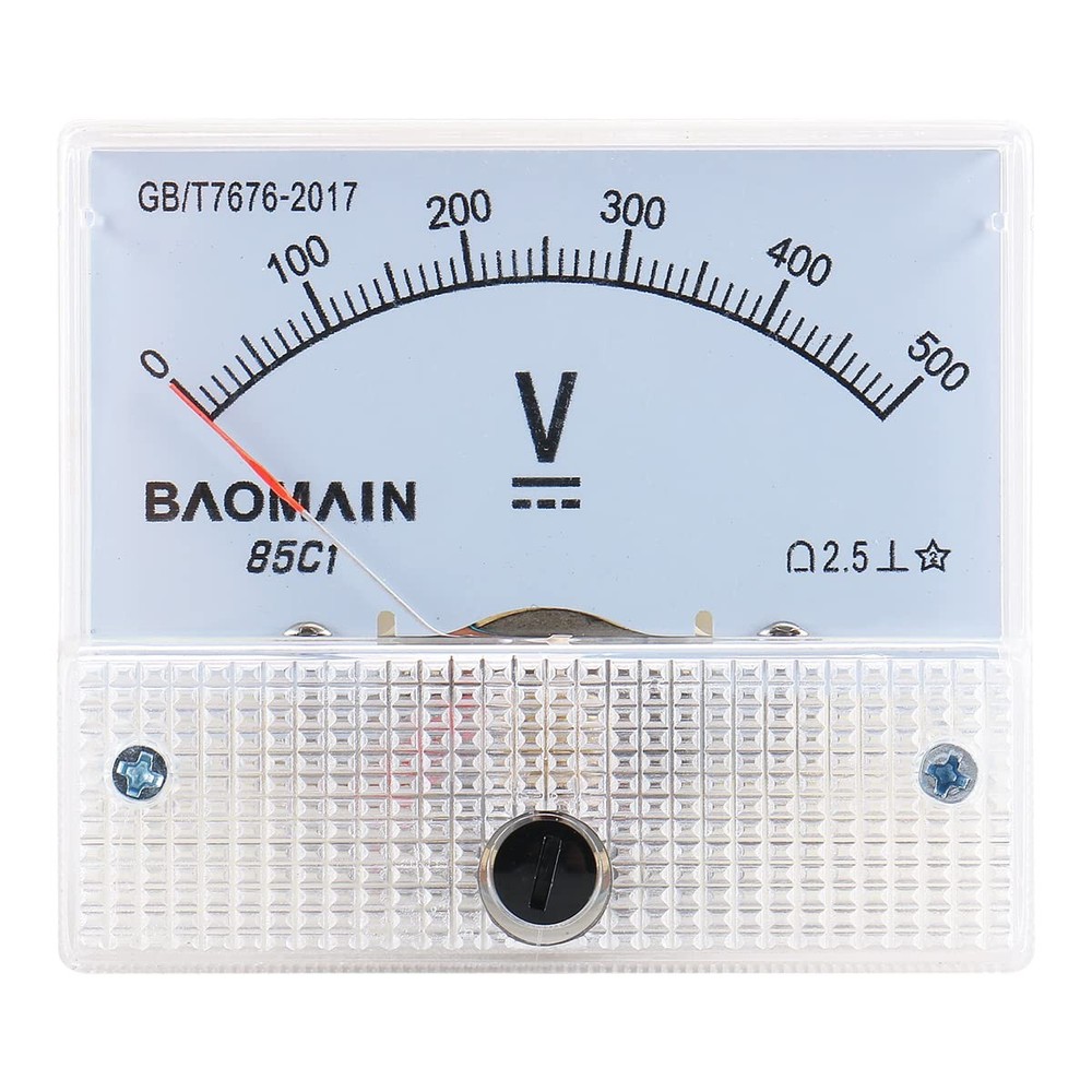 Baomain Analog Voltmeter 85C1 DC 0-500V Rectangle Volt Panel white