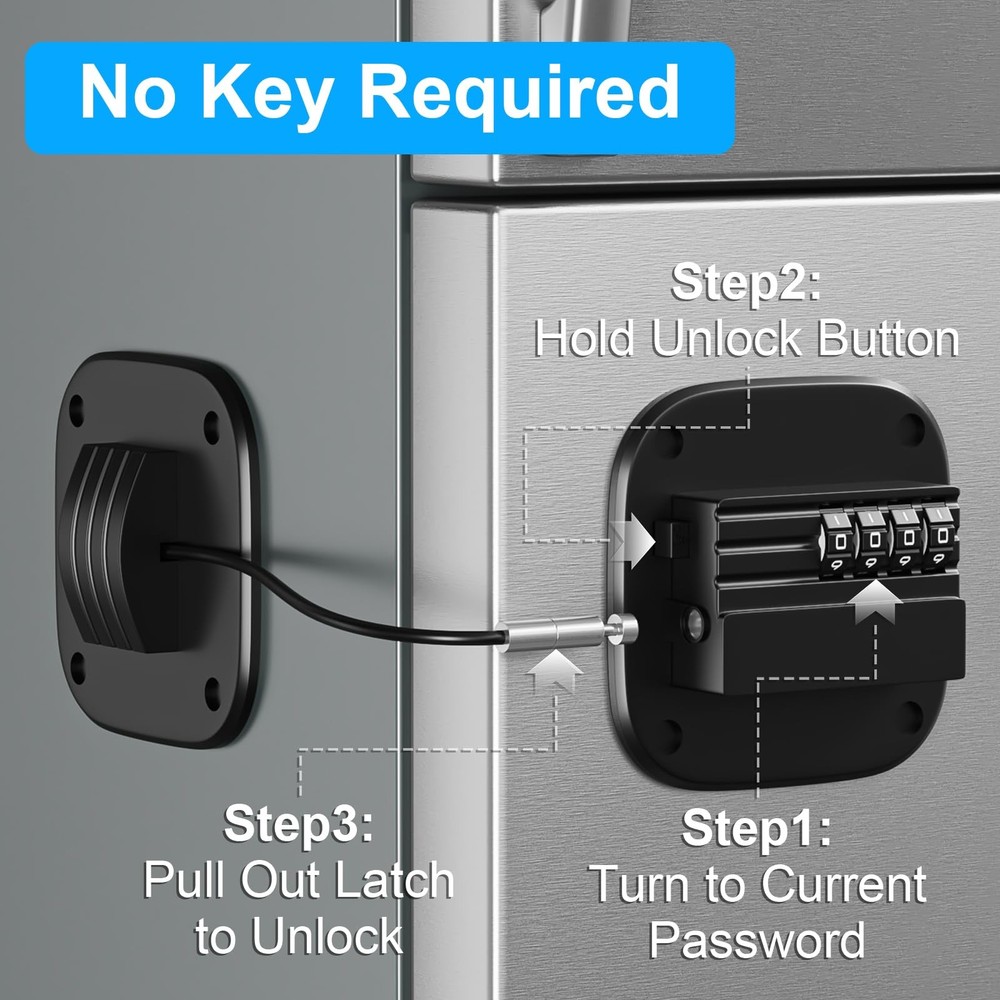 2 Pack Fridge Lock with Combination, No Key Required, Upgrade Large, Black