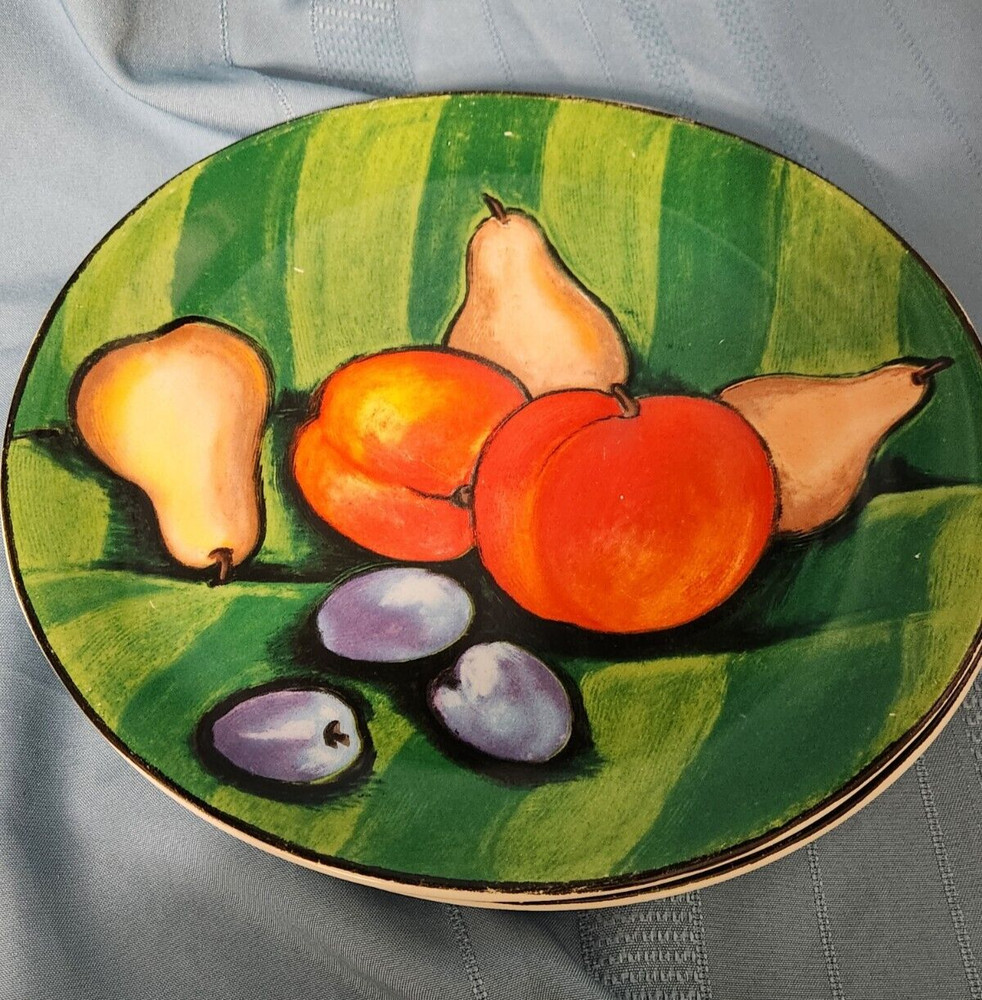 2 VTG Misono Tuscany Dinner Plate Fruit Pattern Soojin Choi 1992 MINT