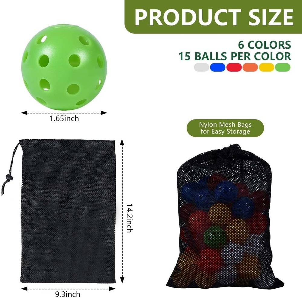 90 Pack Colorful Plastic Practice Golf Balls Airflow Hollow Training Golf Bal...