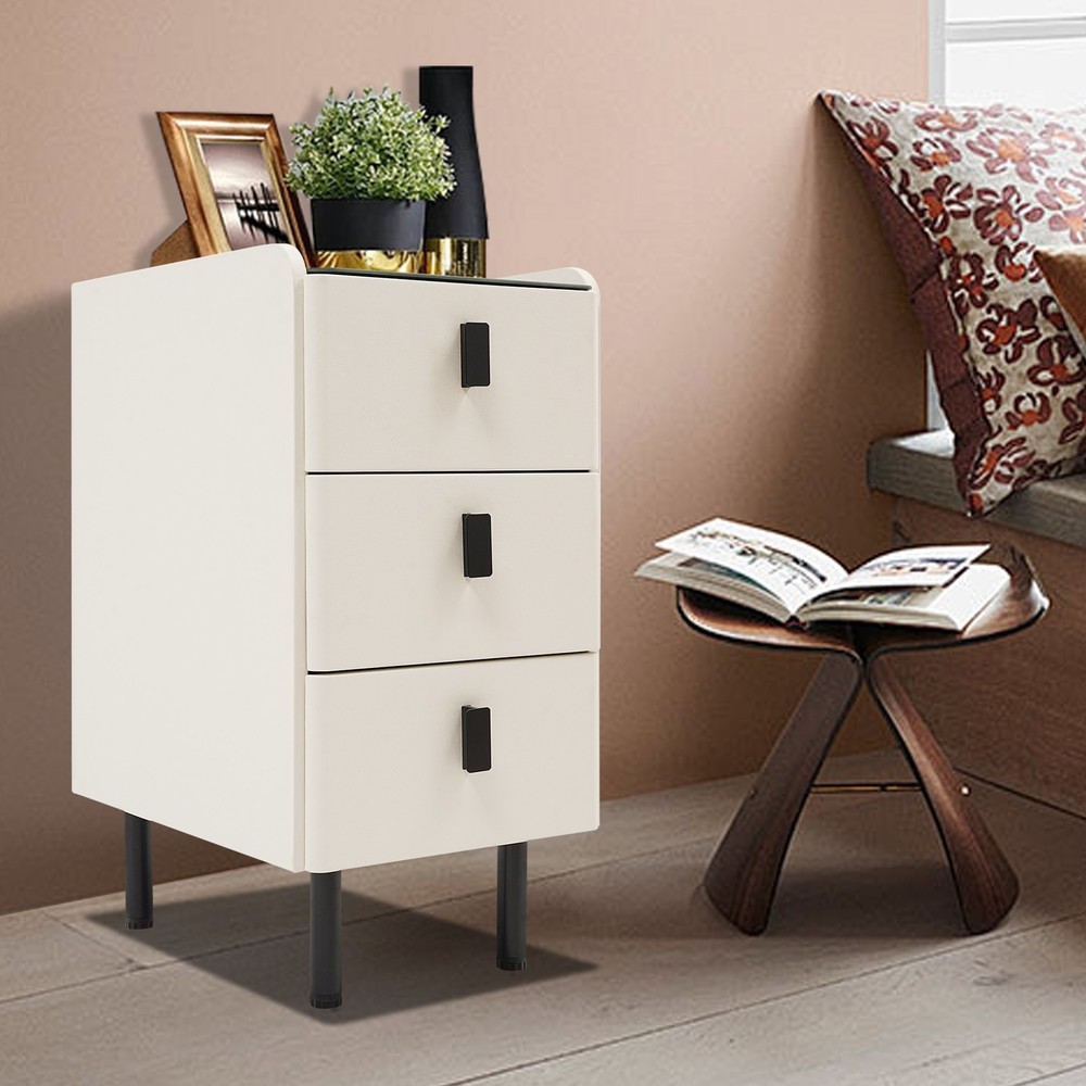 3 Drawers Smart Bedside Table Small Nightstand Bedside Table w/Light & Wireless