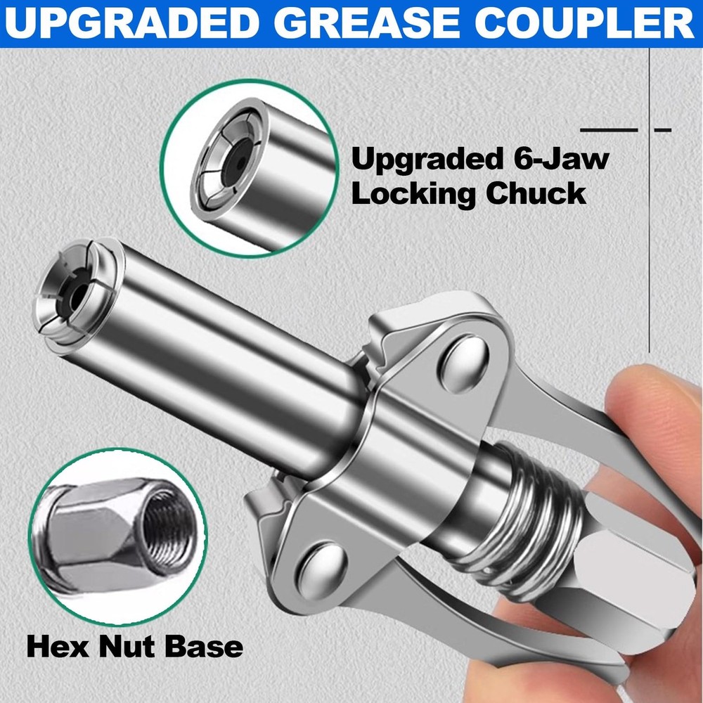 Grease Gun Coupler Double Handle Quick Lock Release Grease Tip End Coupler