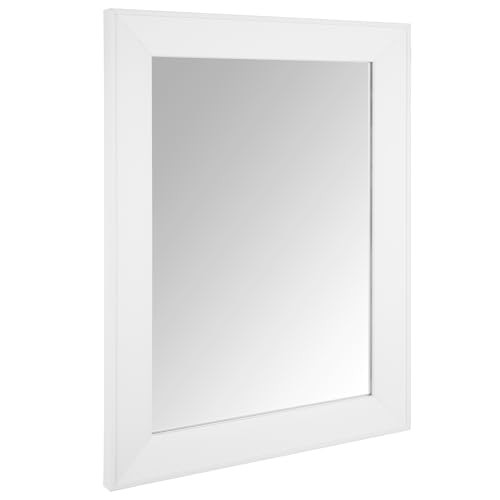 Rectangular Wall Mirror 12" x 16" Beveled Framed Mirror for 16"L x 12"W White
