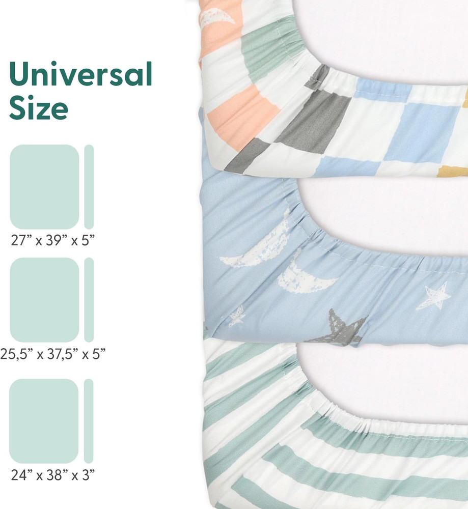 3 Pack and Play Mattress Sheets, Celestial Mini Crib Sheets Fitted, Pack N Play