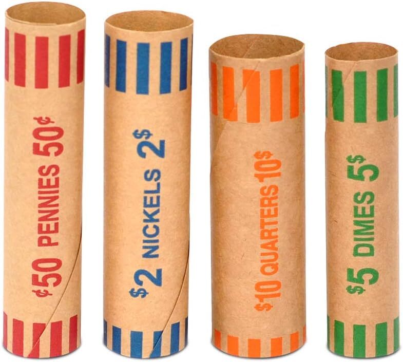 100pcs Assorted Heavy Duty Preformed Coin Wrappers Rolls - 100-Assorted