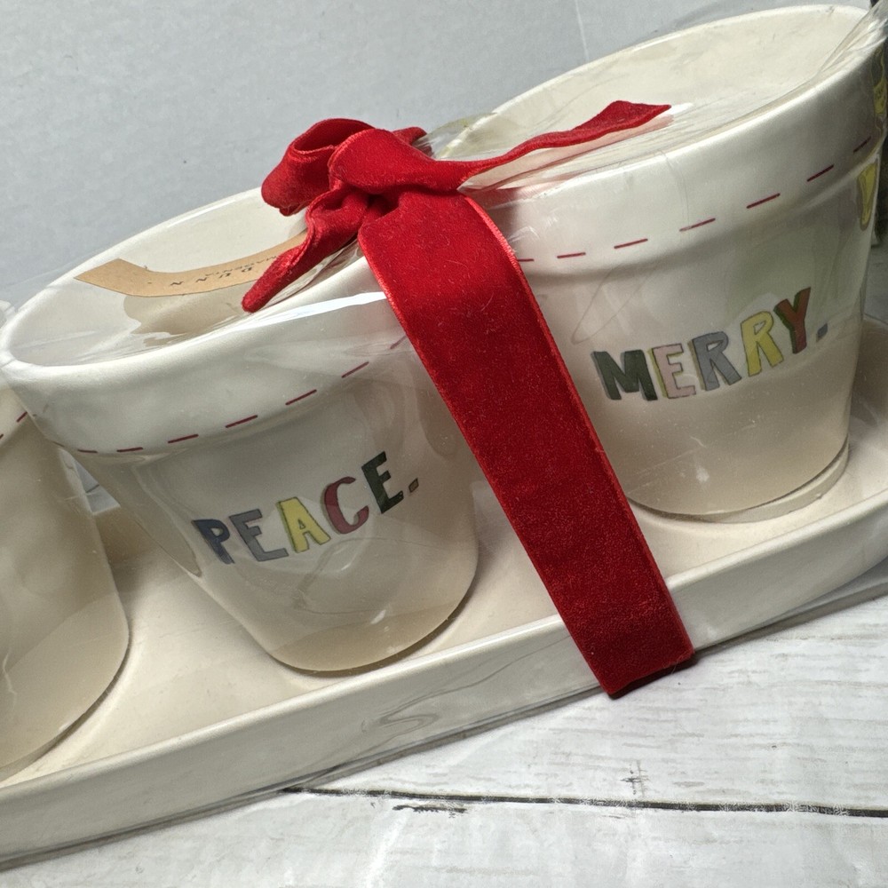 Rae Dunn Joy Peace & Merry Planter Set