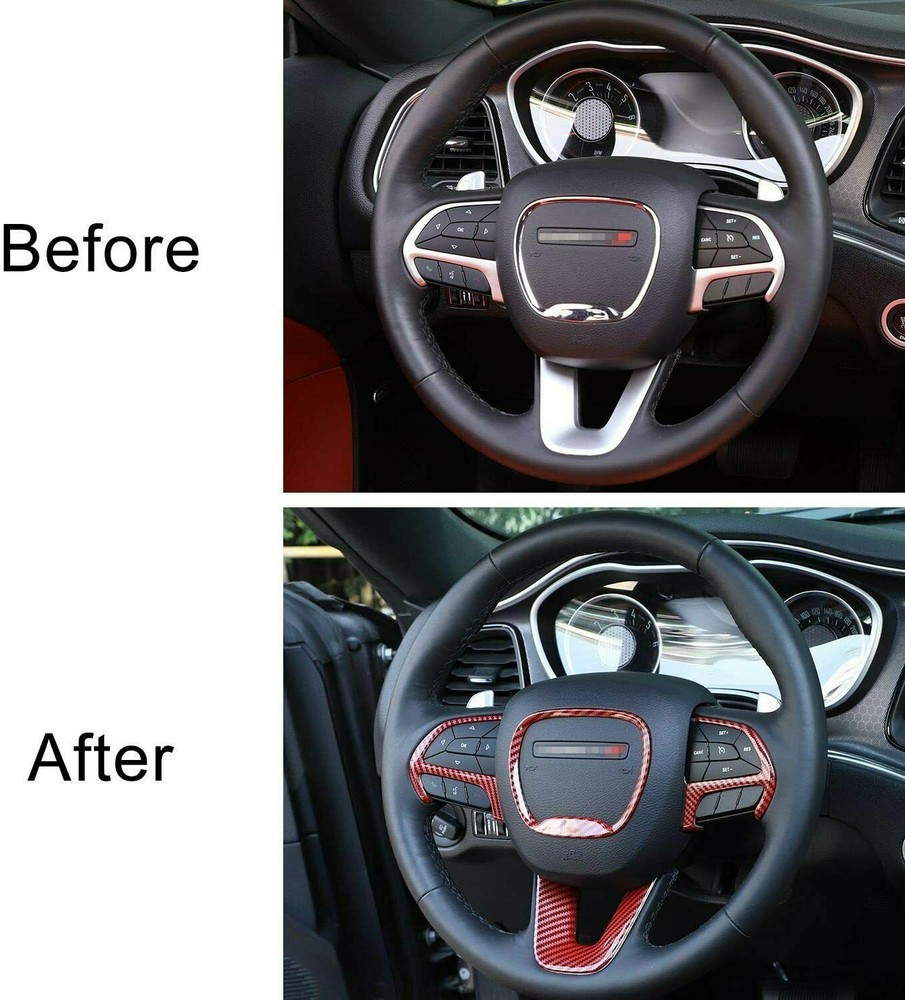 for 2015+ Dodge Challenger Red Carbon Dash Car Interior Panel Full Cover Overlay