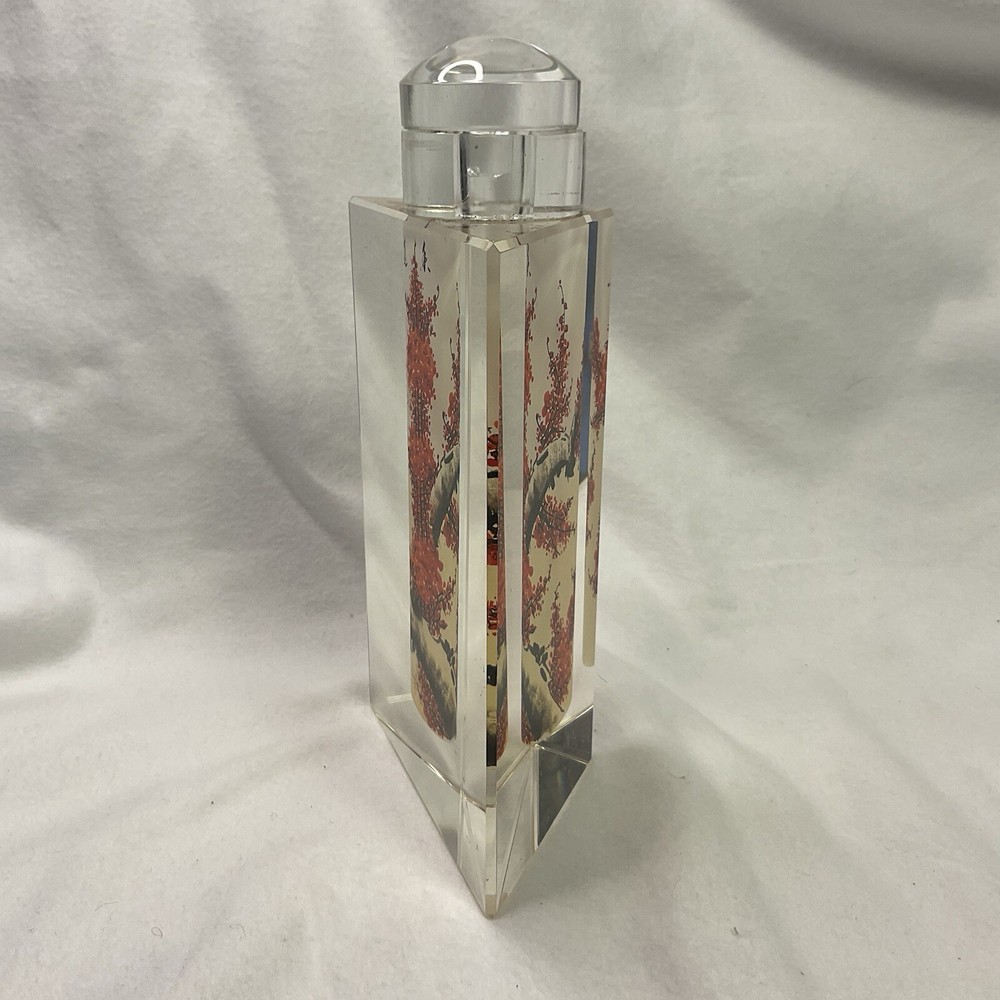 Vintage Triangle Perfume / Snuff Bottle, Reverse Hand Painted- 7.75 "