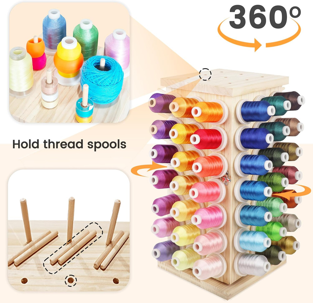 93 Spools (DIY) 360° Fully Rotating Wooden Thread Rack/Thread Holder Organizer w
