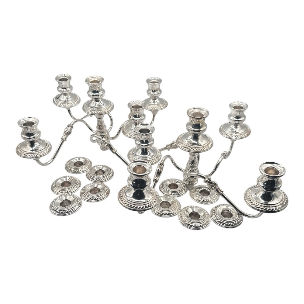 2 Silver Plated Candelabra Attachments 5 Arm w/ Bobeches