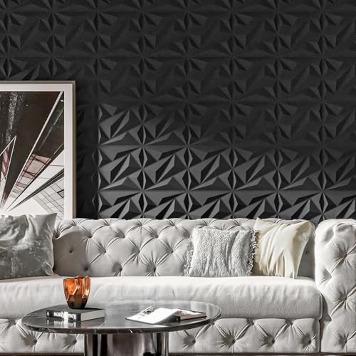 3D Wall Panel Diamond for Interior Wall Décor, PVC Flower 33 Pack 33 Black