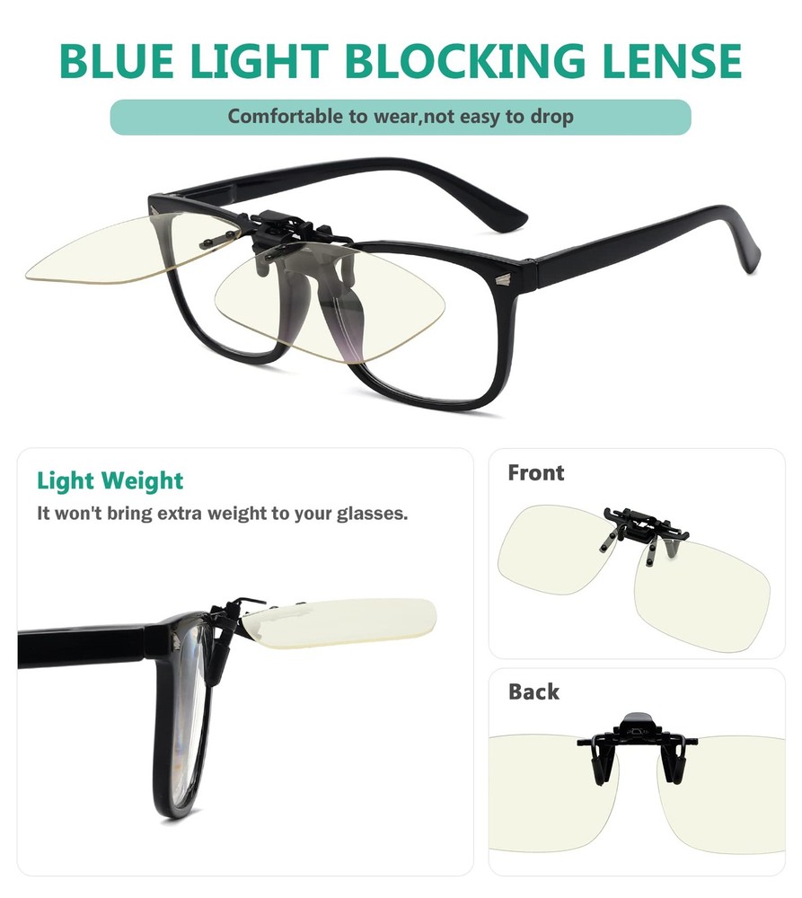 Flip-up Clip-on Blue Light Blocking Glasses 60X43 MM