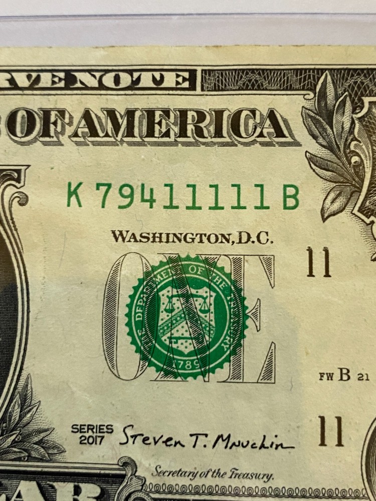 $1 Note "79411111", (5) Trailing 1's (Poker Hand), Cool 98.1%