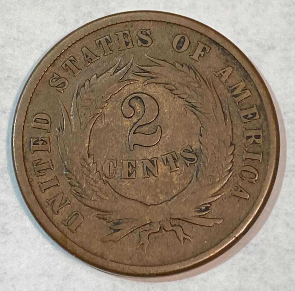 1865 Plain 5 Two Cent Piece Nice Original VF CHRC