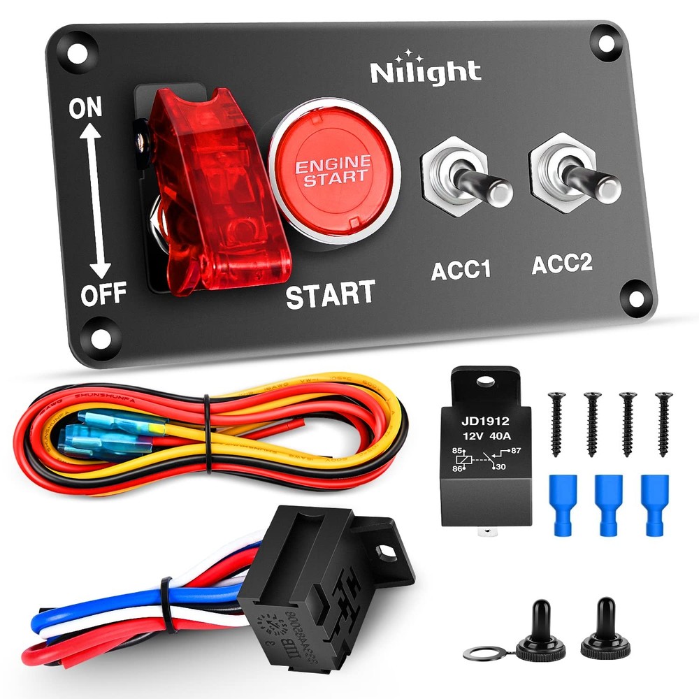 Nilight Ignition Rocker Switch Panel 12V 4 in 1 with Engine Push Button Toggle S