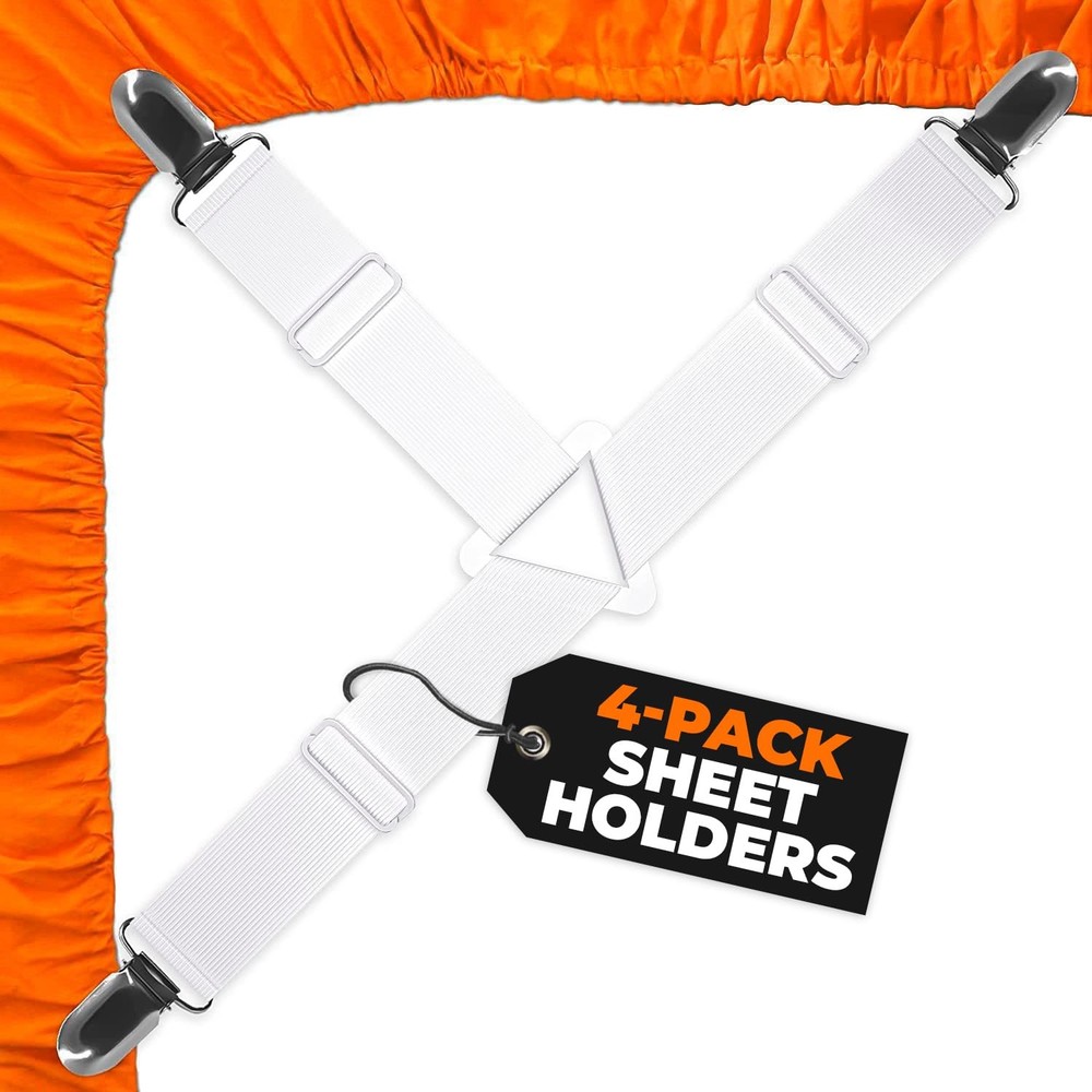 Bedding Sheet Straps Set, Durable Metal Clip Fasteners for Secure Hold, White