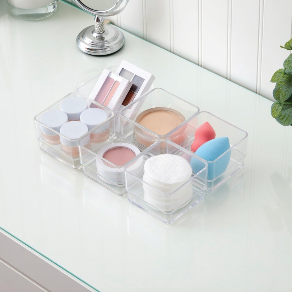 SimpleSort 6-Piece Stackable Clear Drawer Organizer Set | 3" x 3" x 2" Square...