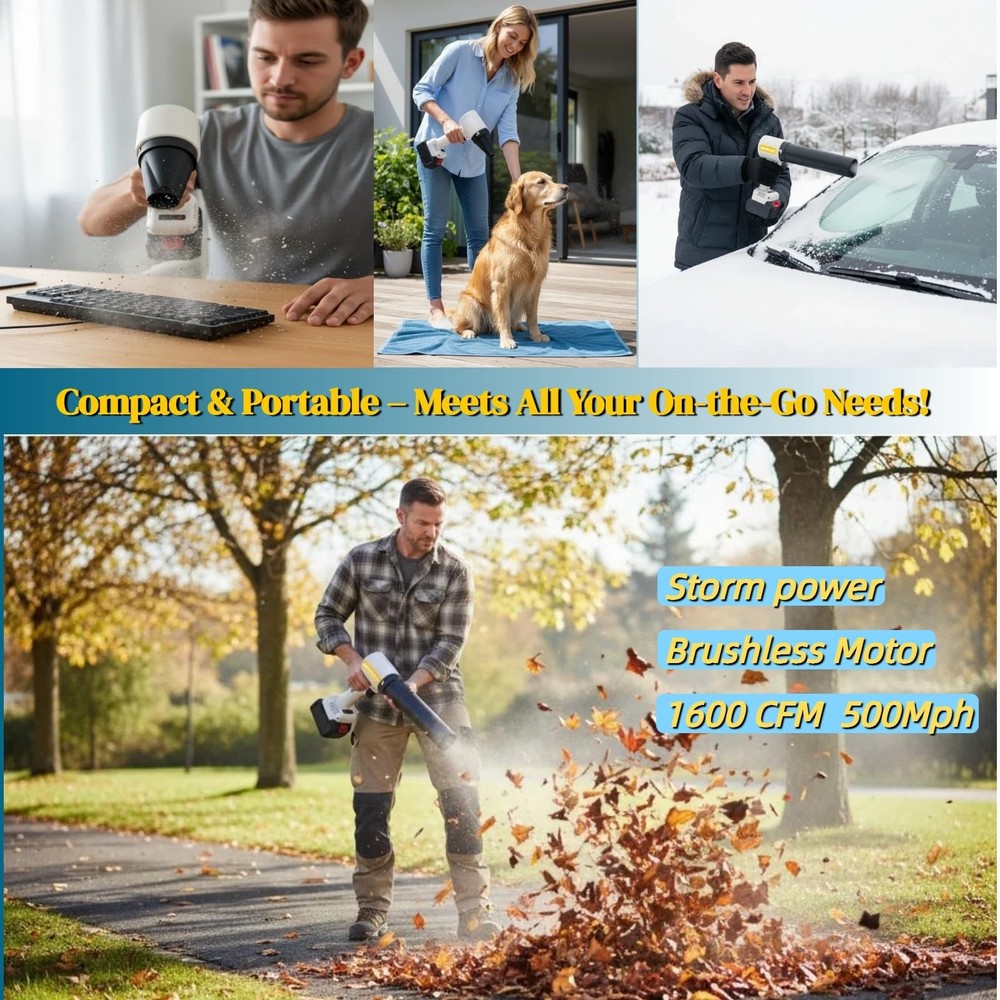 Cordless Leaf Blower Handheld, 4-Speed Variable Speed, 4.0Ah Battery with 2 P...