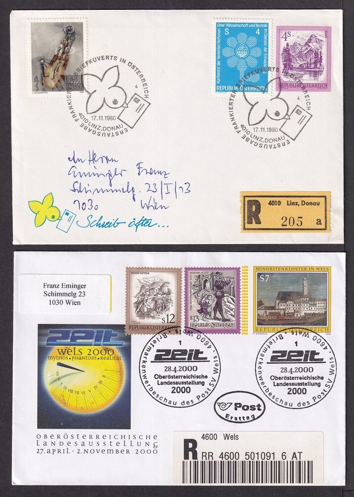 Austria philatelic special covers, all registered (9)