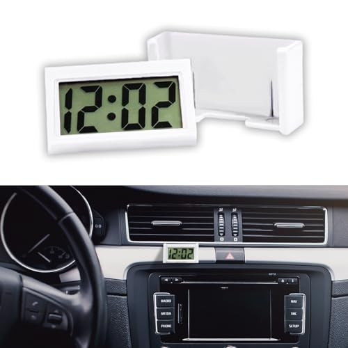 Small Electronic Dashboard Car Time Clock Self-Adhesive Mini Car White