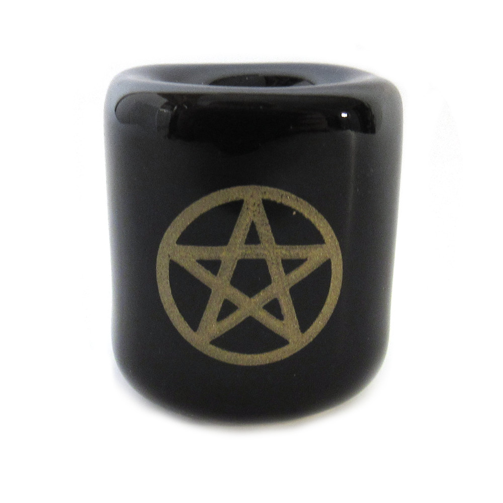 Pentacle Ceramic Spell Candle Holder (Black & Gold) for 4" Mini Chime Candles