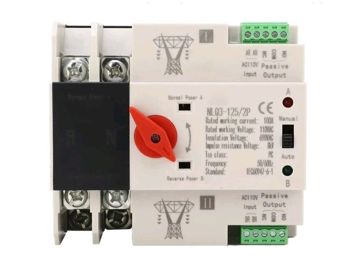Power Automatic Transfer Switch 2P 100A 110V ATS Generator Changeover Switch Din