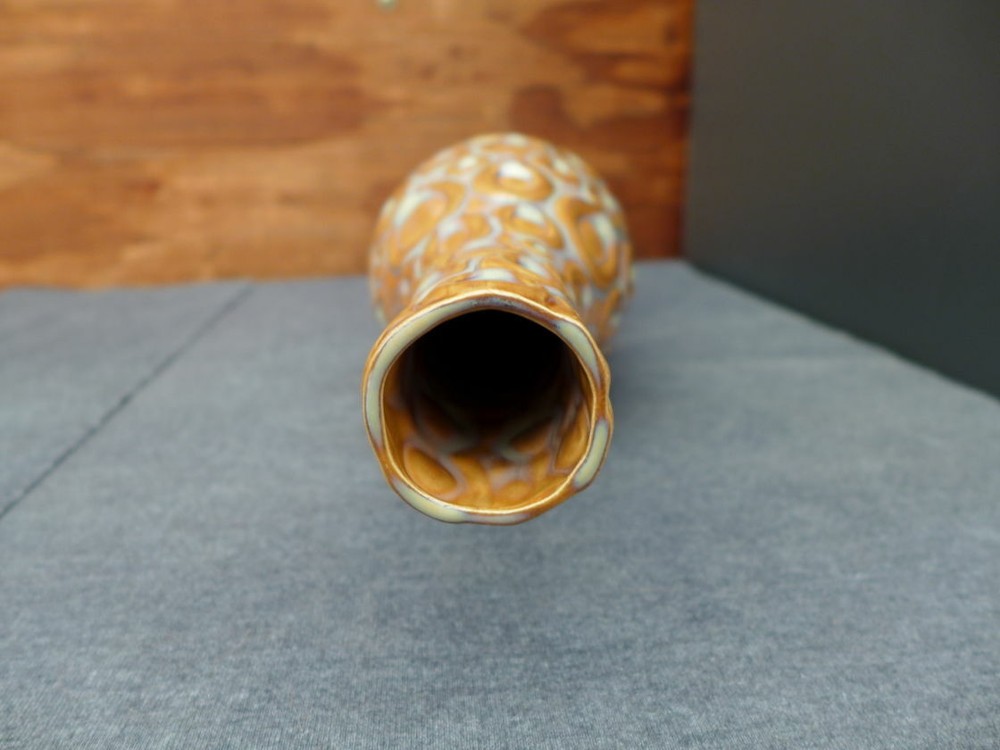 Ceramic Handpainted Brown & Green Bumpy Circles & Dots Flower Vase
