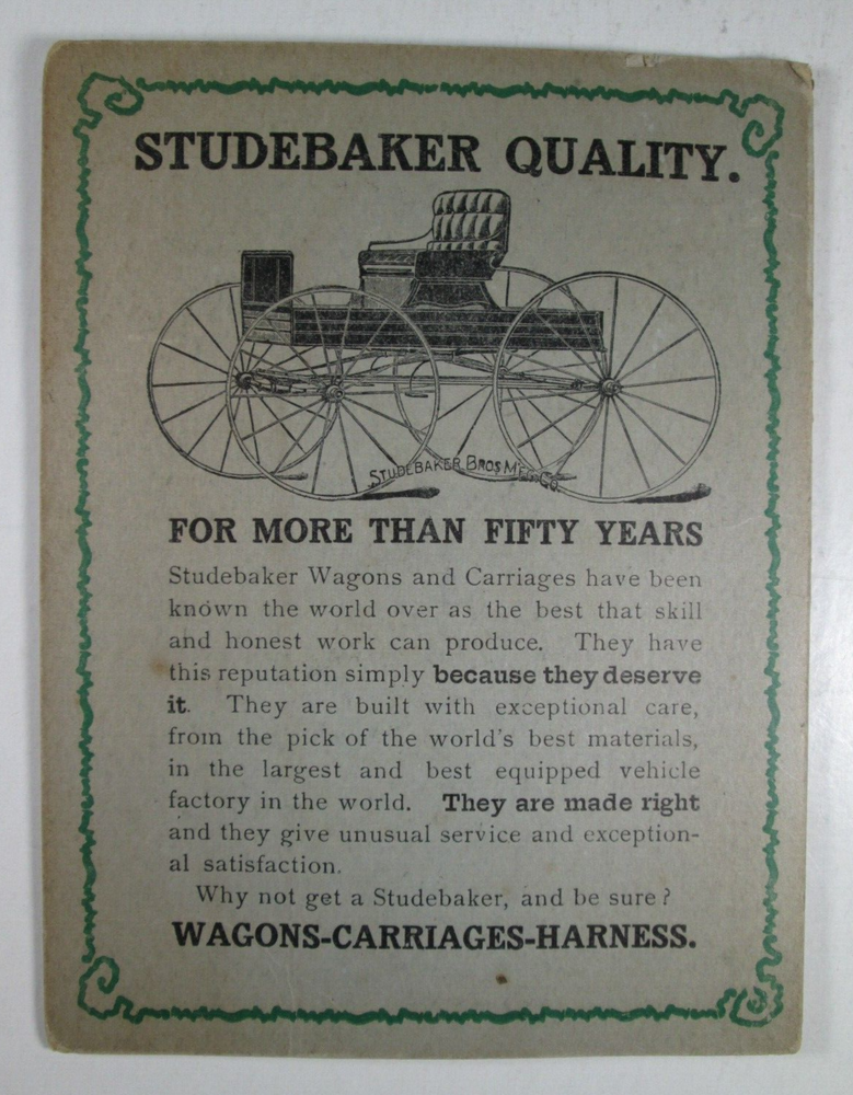 Studebaker Bros. Mfg. Co. Adv. Needle Case - Wagons Carriages Automobiles