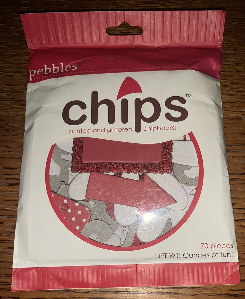 Pebbles Chips Printed & Glittered Red White Chipboard Alphabet 70 Pcs Scrapbook