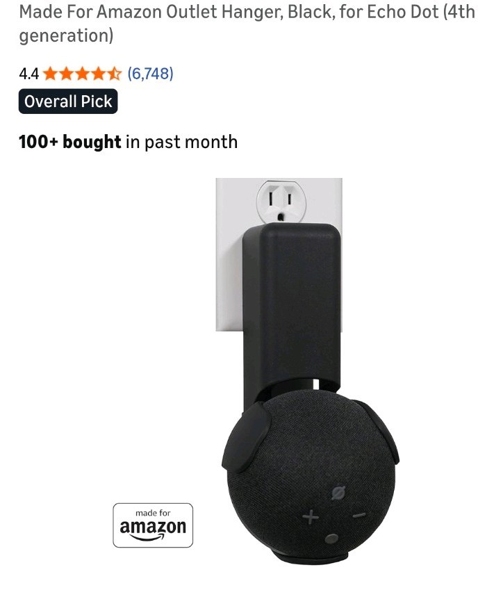 Made For Amazon Outlet Hanger, Black, for Echo Dot (4th generation)