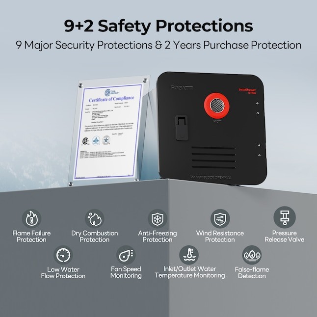 FOGATTI 2.9GPM 55000BTU RV Tankless Water Heater Propane w/15"x18" Black Door