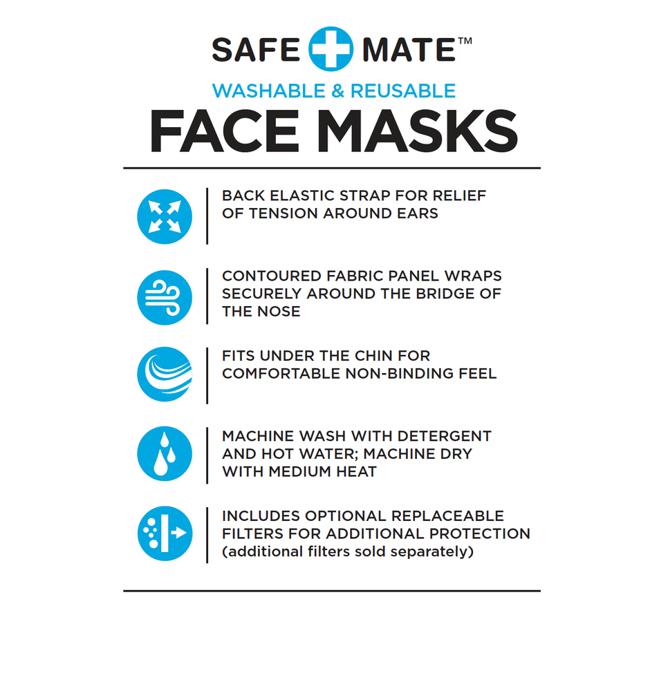 Safe+Mate 3-Pack Washable & Reusable Facemasks w/ Replacable Filter