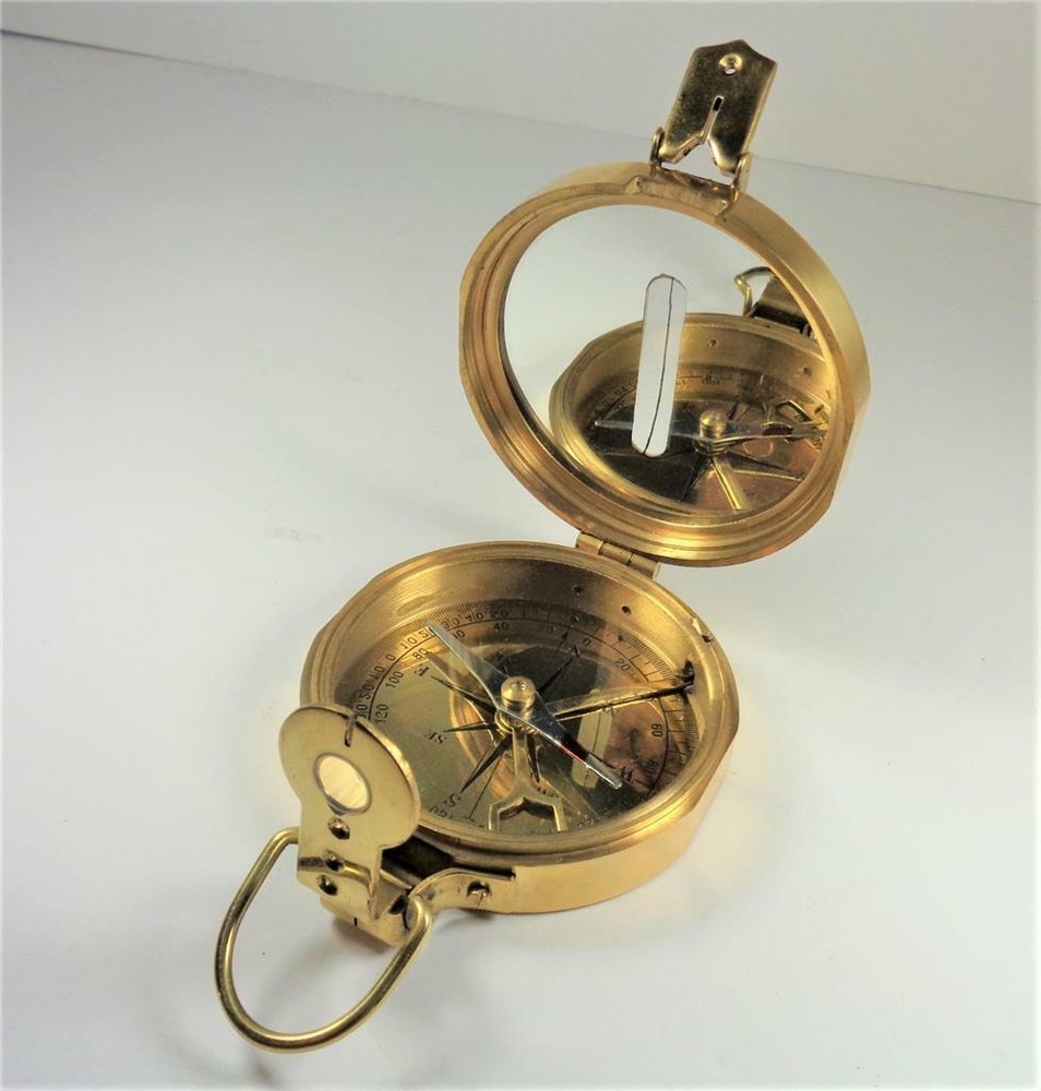 NAUTICAL SOLID BRASS CLINOMETER MARITIME FOLDING COMPASS INSTRUMENT WITH BOX