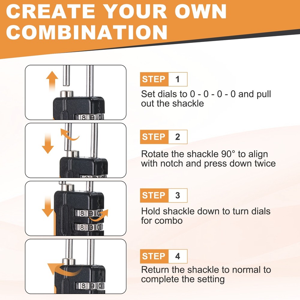 Luggage Lock, 4 Digit Combination Padlock with Flexible Black Cable (90cm)