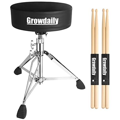 Adjustable Drum Throne Seat - Thick Padded Stool for Drummers + 2Pcs 5A Sticks