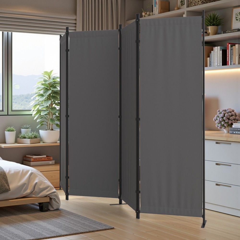 Room Divider 4 Panel Folding Privacy Screen Portable Wall Partition 88"W, Gray