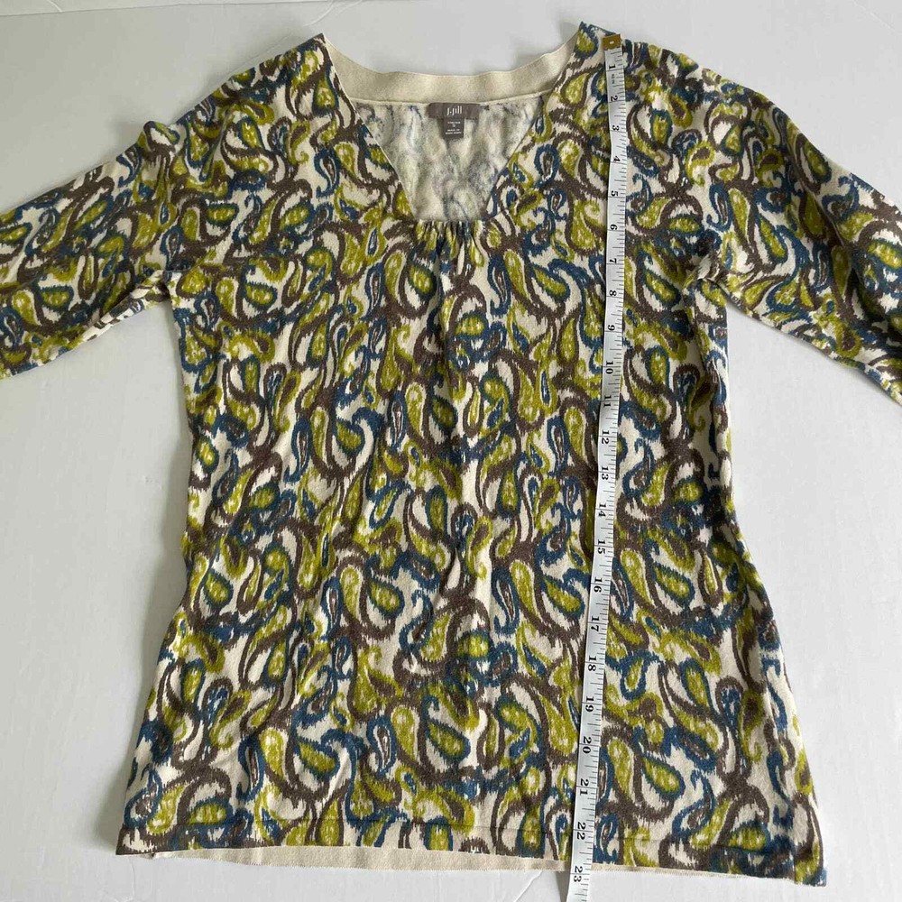 J Jill Stretch Green Patterned Sweater Size Small