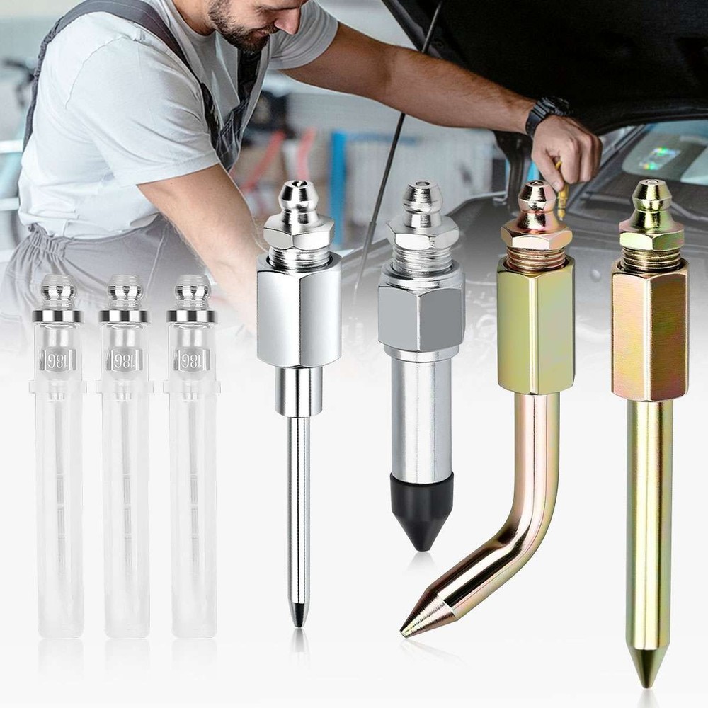 7Pcs Grease Gun Accessory Kit Needle Tips Elbow Adapter Dispenser Rubber Nozzle
