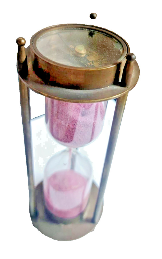 nautical brass sand timer hourglass. maritime double  compass table decor gift