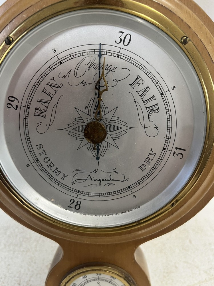- Wall Mounted Genuine Mahogany Thermometer Barometer Hygrometer Untested