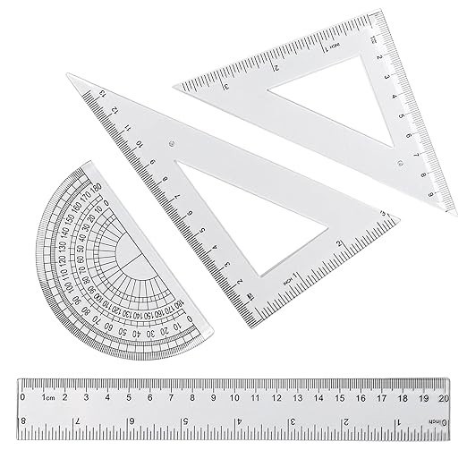 4 Pcs Transparent Math Geometry Set – Protractor, Rulers, Triangle Drafting Ki