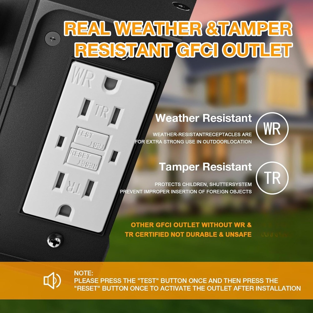 Porch Light with Socket, Waterproof Rustproof Aluminum with GFCI Socket (Black)