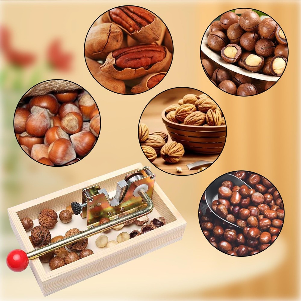 Heavy Duty Walnut Cracker Tool, Macadamia Nut Cracker with Wooden Base and Ad...